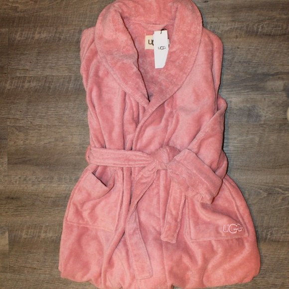 NWT UGG LORIE PLUSH TERRY‎ CLOTH WOMEN'S BATH ROBE CORAL PINK S M - Picture 1 of 4